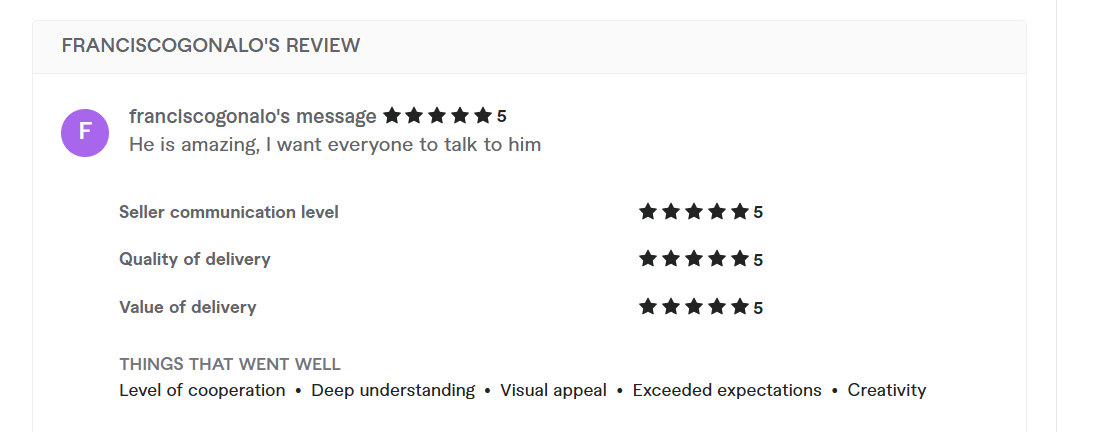 5-star client review from Franciscogonalo