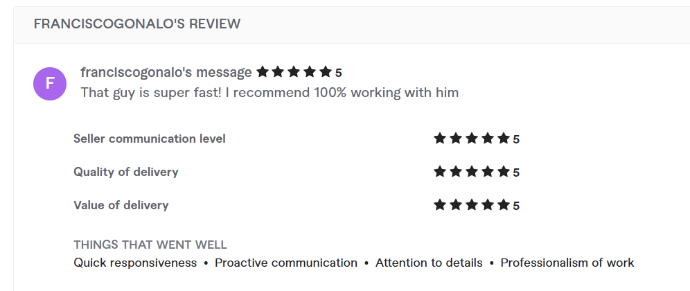 5-star client review — highly recommended